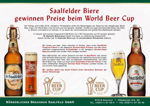 Bronze für 2 Saalfelder Biere bei World Beer Cup 2016